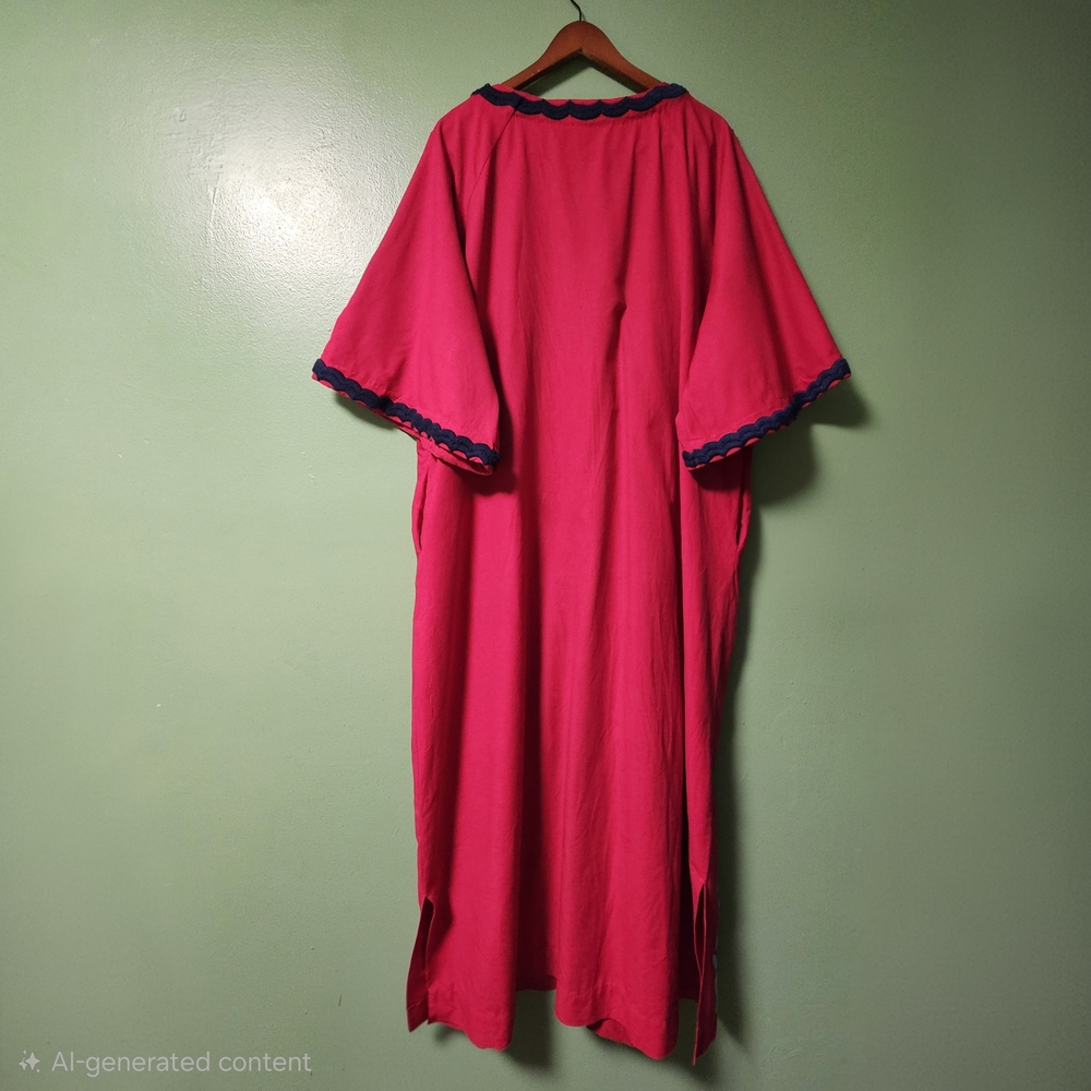 Frances Valentine Embroidered Peacock Caftan Red & Blues Maxi Dress - Picture 13 of 16